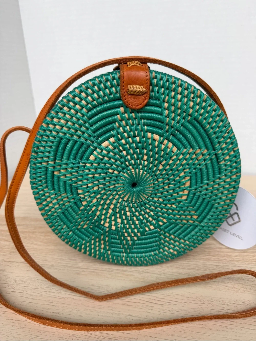 Street Level Round Rattan Crossbody Bag Turquoise NWT Anthropologie
